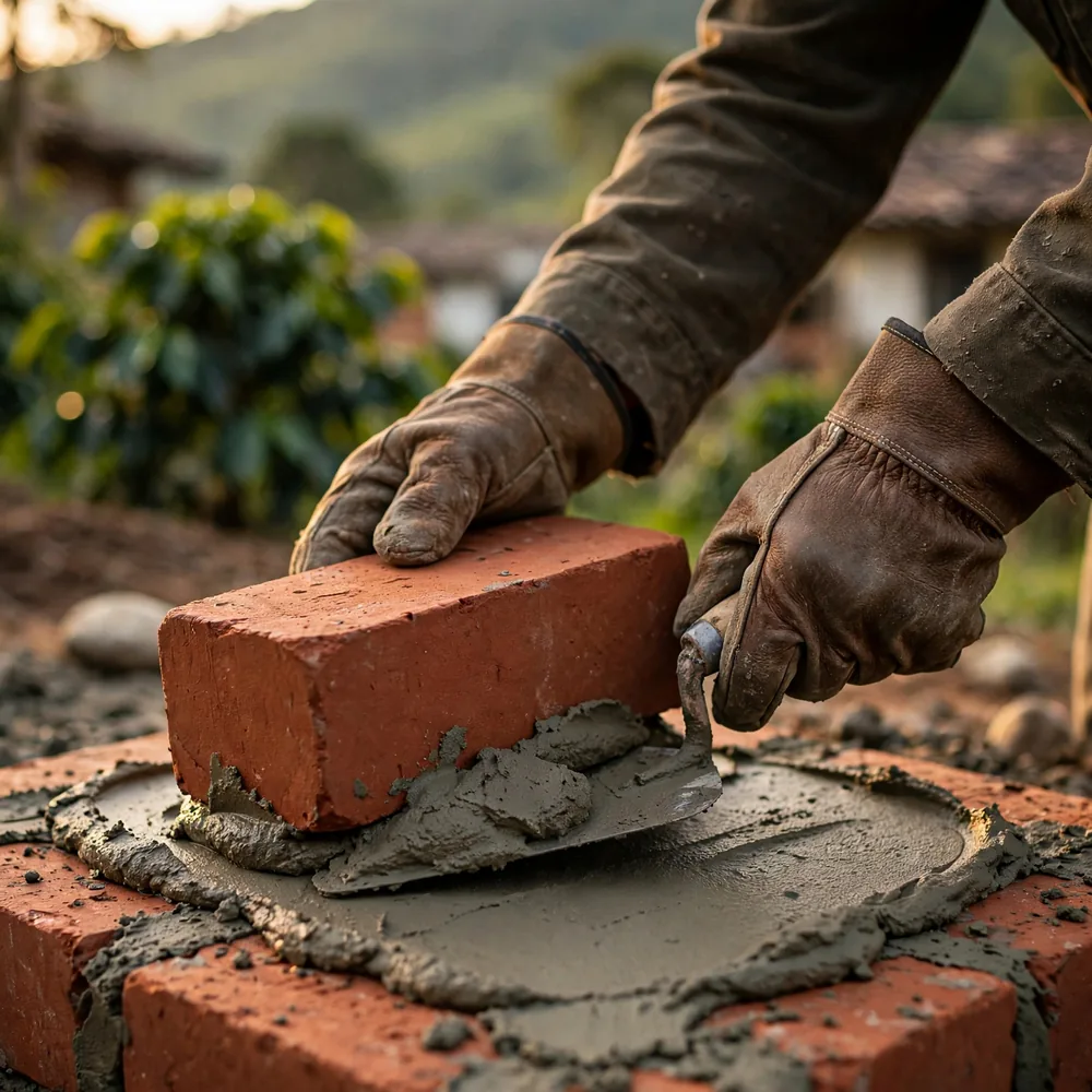 Hands laying a brick