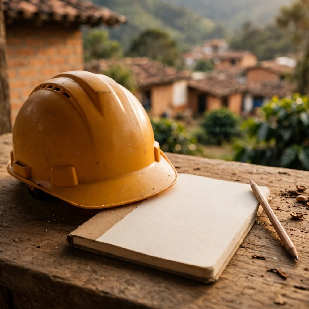 A helmet, a notebook and a pencil