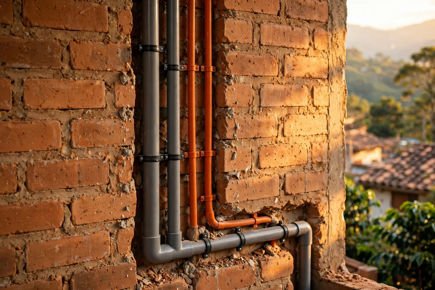 Pipes and conduits in a wall